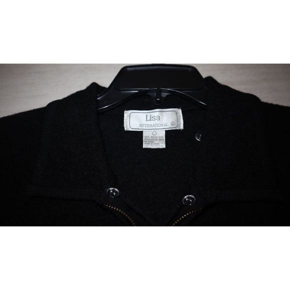 Lisa International Women Sz L Black Boiled Wool Vest w/Removable Faux Fur Collar - Picture 7 of 7